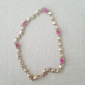 Delicate Heart Shaped Hot Pink Stone Bracelet